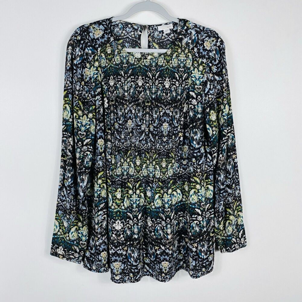 J. Jill Size Small Printed Long Sleeve Smocked Front Top